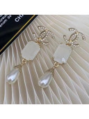 Chanel Crystal Pearl Earrings Stone White 2021