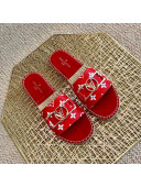 Louis Vuitton Monogram Canvas Espadrille Slide Sandals with Rectangle LV Buckle Red 2021