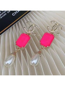 Chanel Crystal Pearl Earrings Hot Pink 2021