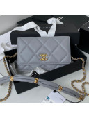 Chanel Lambskin Wallet on Chain WOC with Rings AP2236 Gray 2021