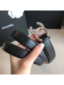 Chanle Width 2.5cm Smooth Calfskin Belt With Crystal CC Buckle Black 2020