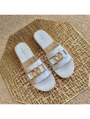 Louis Vuitton Monogram Canvas Espadrille Slide Sandals with Rectangle LV Buckle White 2021