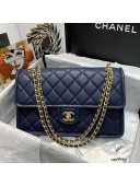 Chanel Grained Calfskin Large Square Flap Bag AS2358 Navy Blue 2021