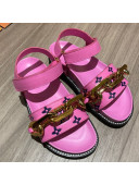 Louis Vuitton Paseo Flat Comfort Monogram Leather Chain Sandals Pink 2021