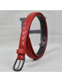 Bottega Veneta Intreccio Lambskin 20mm Belt with Vintage Square Buckle Red 2019