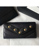 Chanel Studded Chevron Lambskin Flap Wallet Black 2018