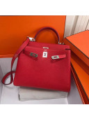 Hermes Kelly 25cm/28cm/32cm Togo Leather Bag Red(Silver Hardware)