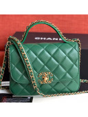 Chanel Quilted Lambskin Chain Trim Flap Top Handle Bag AS0970 Green 2019