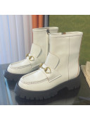 Gucci Leather Ankle Boot with Horsebit White 2021 643900 
