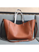 Valentino Grained Calfskin Rockstud Reversible Tote Shopping Bag 0501 Brown/Black 2020