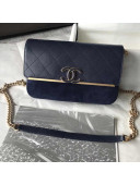 Chanel Grained Calfskin & Suede Leather Flap Bag A57560 Navy Blue 2018