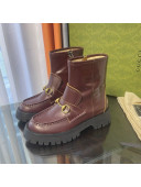 Gucci Leather Ankle Boot with Horsebit Burgundy 2021 643900 