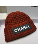 Chanel Knit Hat with Logo Label Charm Red 2021