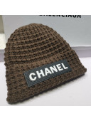 Chanel Knit Hat with Logo Label Charm Brown 2021