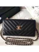 Chanel Chevron Trendy CC Wallet On Chain Flap Bag Black 2018