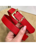 Saint Laurent YSL Leather 25mm Belt with Square Buckle Red 2019