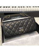 Chanel Quilted Lambskin Camellia Flap Evening Clutch with Chain Black 2019