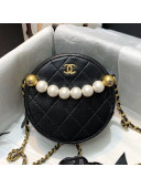 Chanel Quilted Leather Pearl Round Clutch with Chain Black 2019