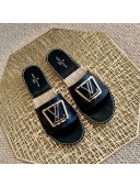 Louis Vuitton Monogram Canvas Espadrille Slide Sandals with Square LV Buckle Black 2021