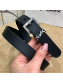 Saint Laurent YSL Leather 25mm Belt with Square Buckle Black/Silver 2019