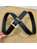 Saint Laurent YSL Leather 25mm Belt with Square Buckle Black/Gold 2019
