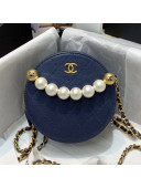 Chanel Quilted Leather Pearl Round Clutch with Chain Blue 2019