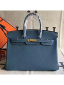 Hermes Original Togo Leather Birkin 25/30/35 Handbag Aqua Blue (Gole-tone Hardware)