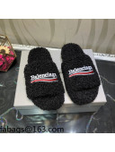 Balenciaga Logo Wool Flat Slide Sandals Black 2021