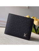 Louis Vuitton Men's Grained Leather Multiple Wallet with Silver LV Emblem M30293 Black 2020