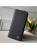 Louis Vuitton Men's Grained Leather Zippy Vertical Wallet with Silver LV Emblem M30317 Black 2020