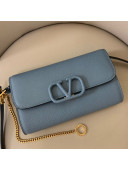Valentino VSling Grainy Calfskin Wallet with Chain Strap 0999 Blue 2020