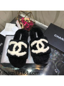 Chanel CC Wool Flat Slide Sandals Black 2021