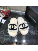 Chanel CC Wool Flat Slide Sandals White 2021
