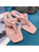 Prada Shiny Leather Heel Thong Sandals 3.5cm Pink 2021