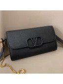Valentino VSling Grainy Calfskin Wallet with Chain Strap 0999 Black 2020