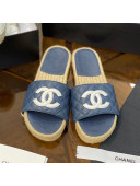 Chanel CC Quilted Lambskin Espadrille Slide Sandals Navy Blue 2021 37
