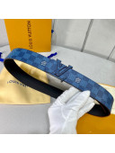 Louis Vuitton Damier Canvas and Calfskin Belt 4cm with LV Buckle Blue/Black 2021