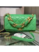 Chanel Quilted Shiny Lambskin Entwined Chain Flap Bag AS2388 Green 2021