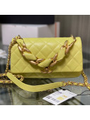 Chanel Quilted Shiny Lambskin Entwined Chain Flap Bag AS2388 Yellow 2021
