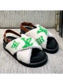 Louis Vuitton Paseo Logo Wool Flat Comfort Sandals White/Green 2021