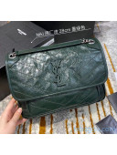 Saint Laurent Medium Niki Chain Bag in Crinkled Leather 498894 Green 2021