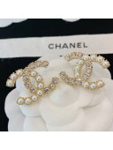 Chanel Pearl and Crystal CC Stud Earrings White 2021 01
