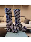 Prada Jacquard Knit Platform Calf Boots 6.5cm Purple/Grey 2021