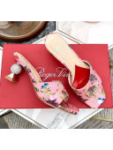 Roger Vivier Fabric Vivier Marlene Strass Mules Sandals With boule Heel Pink 2020