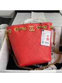 Chanel Lambskin Stone Chain Drawstring Bucket Bag AS2381 Red 2021