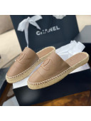 Chanel CC Shiny Lambskin Espadrille Slide Sandals Beige 2021 54