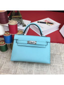 Hermes Mini Kelly 2 Handbag in Original Epsom Leather Macaron Blue (Half Handmade)