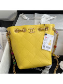 Chanel Quilted Lambskin Drawstring Bucket Bag AS2381 Yellow 2021