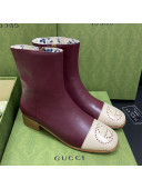 Gucci Calfskin Short Boot with Double G Toe Burgundy 2021