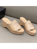 Chanel CC Calfskin Wedge Slide Sandals 8.5cm Apricot 2021